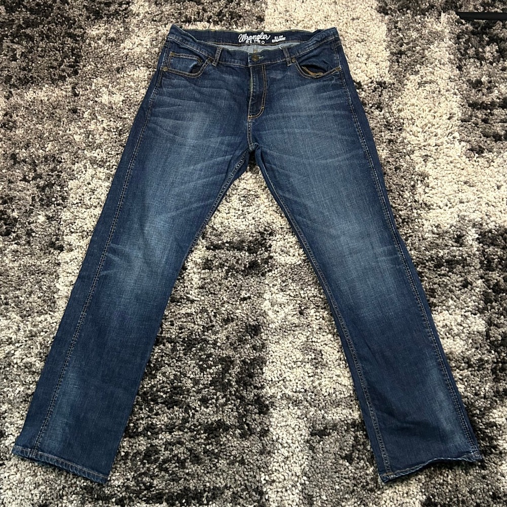 Wrangler Retro Slim Straight Mens Jeans Blue Denim WLT88BZ 36x34